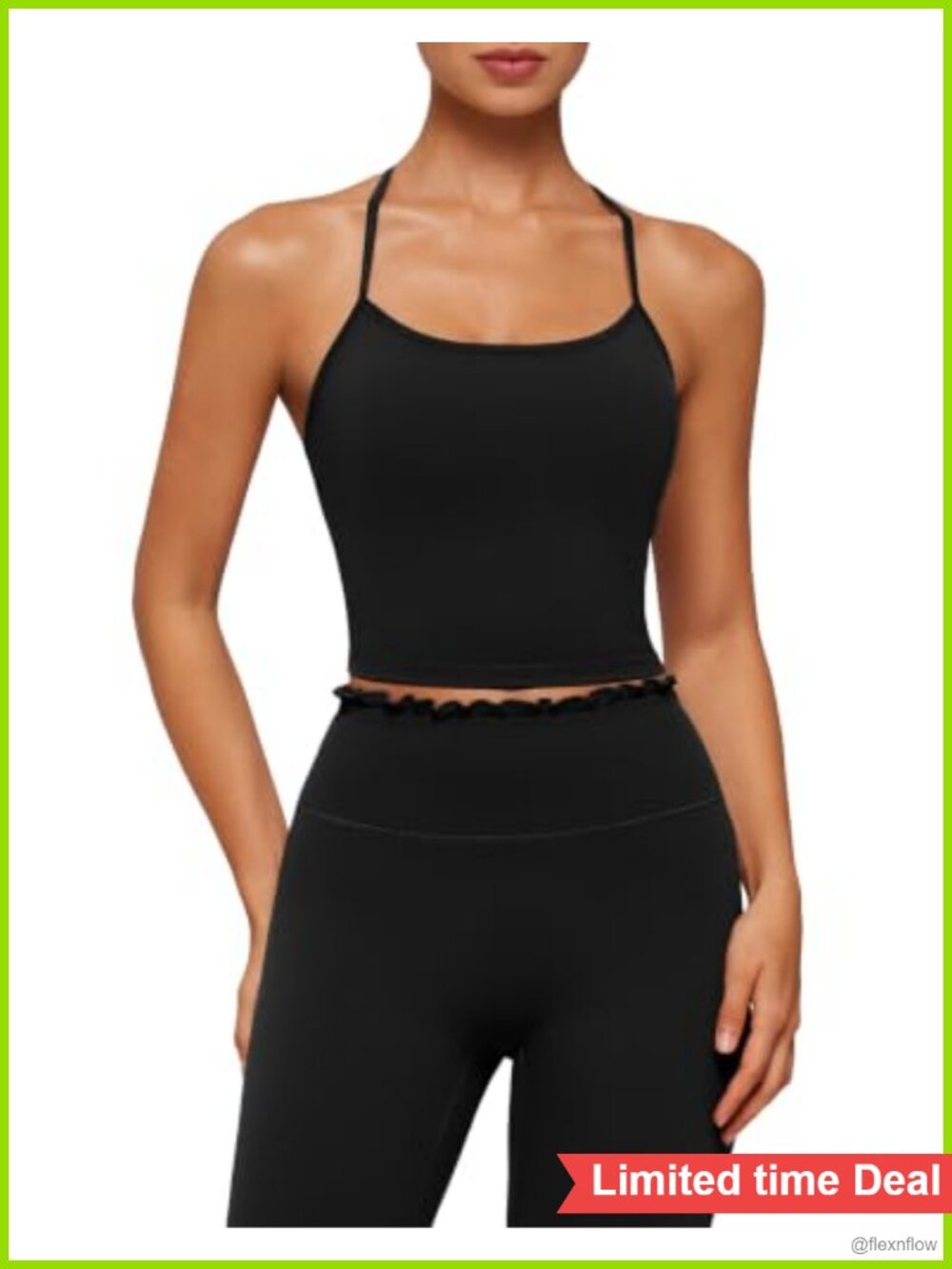Y-Back Ruffle-Trim High Waisted Leggings & Tank Top 2 Piece Set
